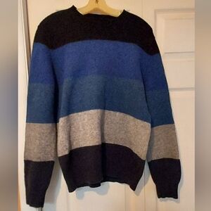 Express Lambs Wool Sweater Gray Black Blue Colorblock Stripe Pullover Preppy Lg
